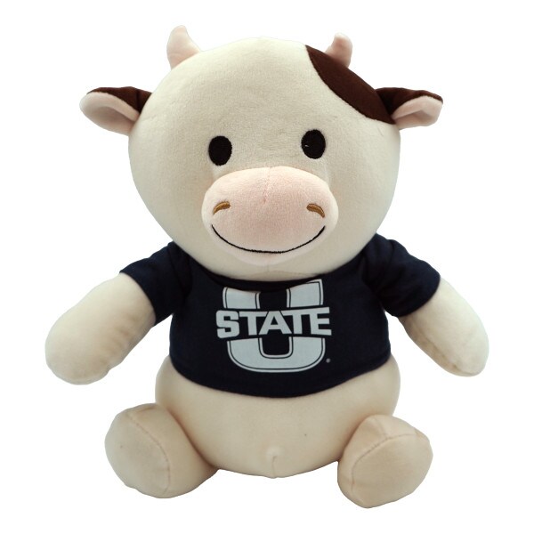 A Bull plush wearing a shirt with the U-State logo.